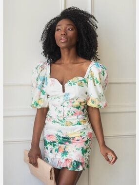 Luxxel White Mini Dress with Pastel Floral Print